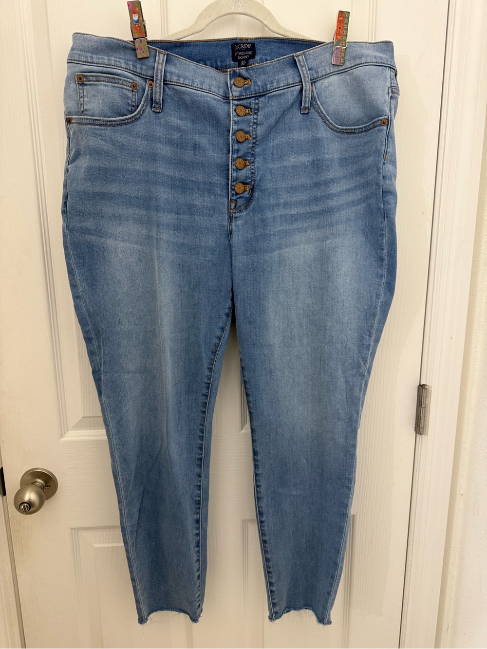 J. Crew Women's Light Blue Skinny Jeans with Button Fly. Size 35.